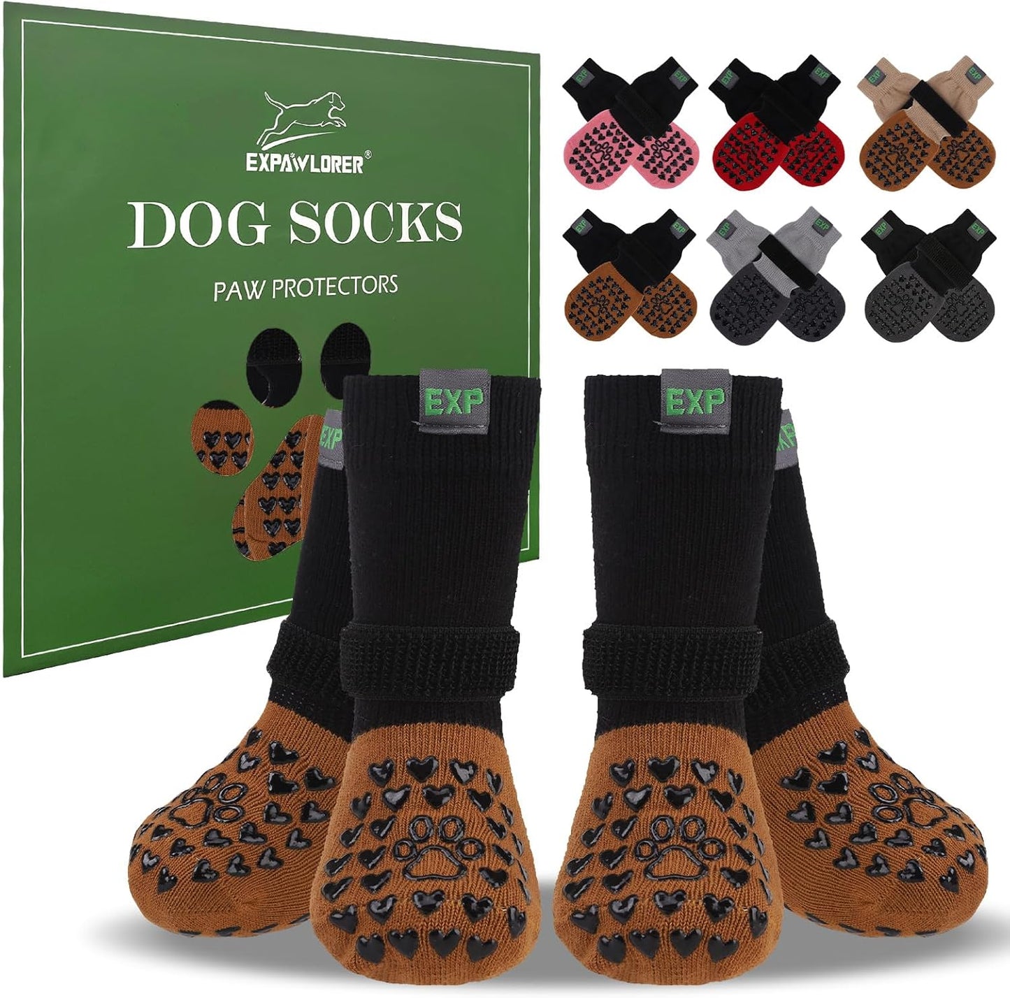 EXPAWLORER Anti Slip Dog Socks to Prevent Licking Paws, Dog Shoes for Hot Pavement Walk, Dog Booties for Hardwood Floors, Dog Boots & Paw Protectors with Grippers for Small Medium Large Senior Dogs M