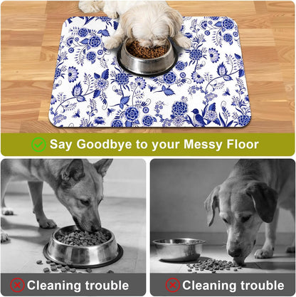 Dog Food Mats for Floors Waterproof Mat for Cat Food and Water Bowls - Absorbent Quick Dry Non Slip Mat for Pet Feeding