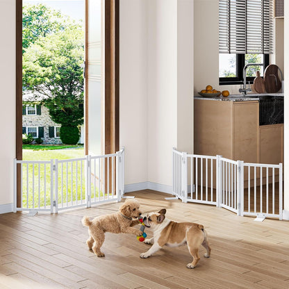 Snughome Short Dog Gate Indoor, 16" High Freestanding Small Dog Door Gates with Support Feet, Expands Up to 48’’ Wide Foldable Pet Gate for Doorway, 4 Panel Folding Pet Door Pet Fence for Puppy, White