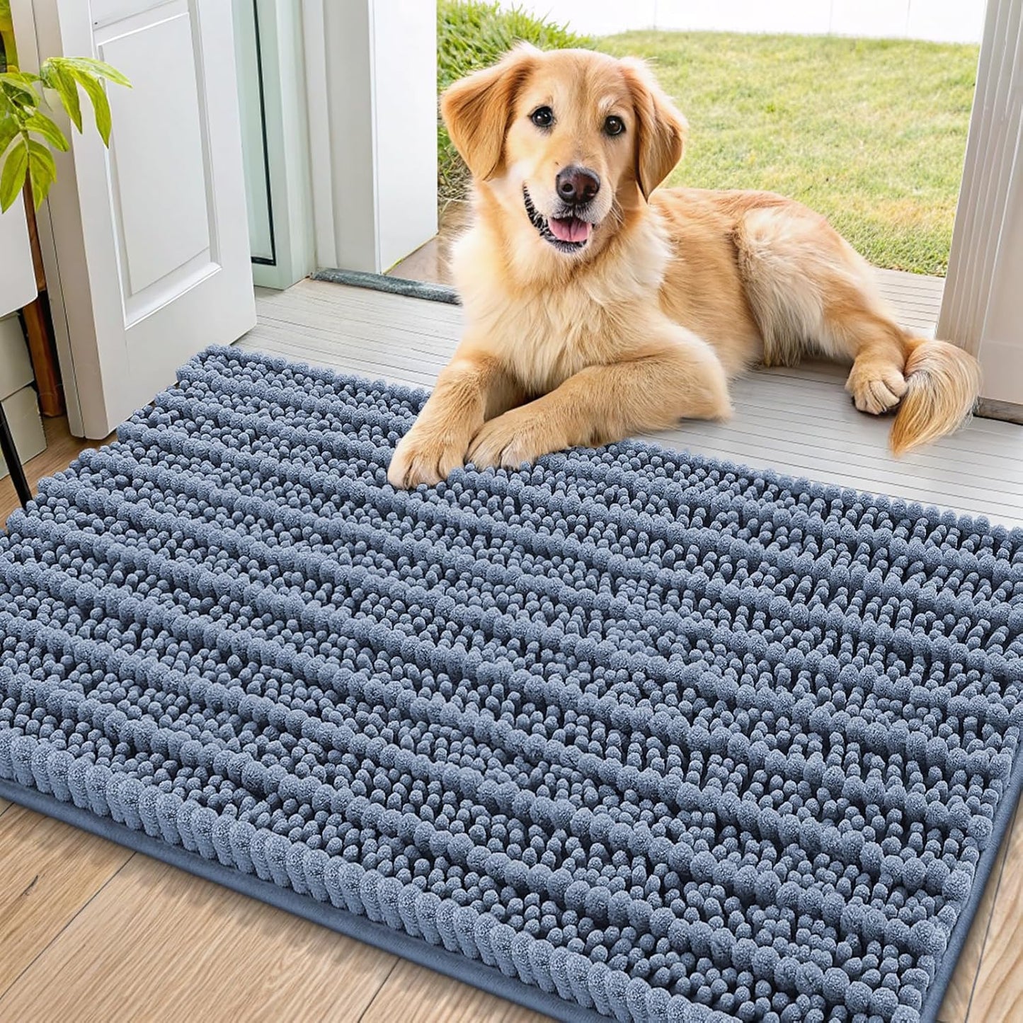 Smiry Dog Door Mat for Muddy Paws 30x20, Extra Soft Absorbent Chenille Doormat, Trap Moisture and Dirt, Non-Slip Machine Washable Front Door Mat for Indoor Entrance Inside Floor, Grey