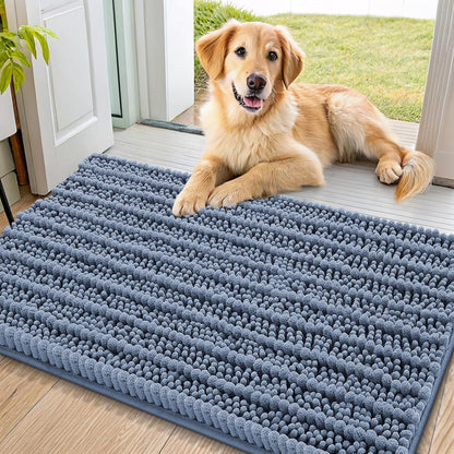 Smiry Dog Door Mat for Muddy Paws 30x20, Extra Soft Absorbent Chenille Doormat, Trap Moisture and Dirt, Non-Slip Machine Washable Front Door Mat for Indoor Entrance Inside Floor, Grey