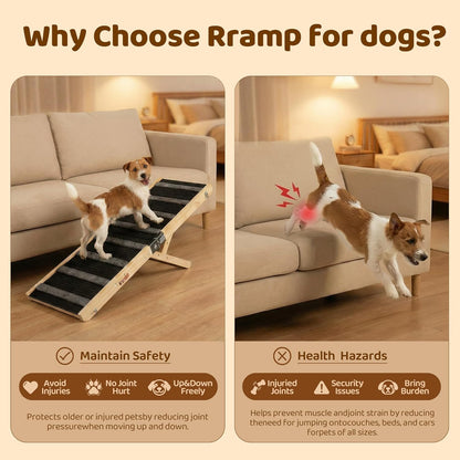 Foldable Dog Ramp for Bed - Non-Slip Dog Ramps for Small Dogs for Couch, SUV & Truck - 5 Adjustable Height from 17'' to 29'' Pet Steps to Go on Bed, Supports Up to 200lbs