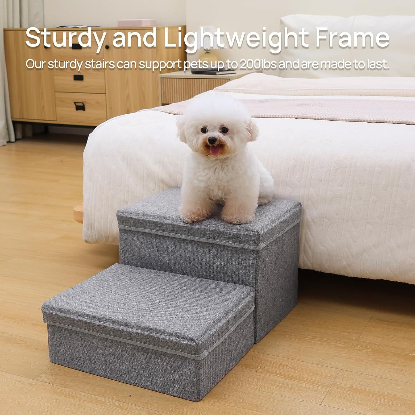 Foldable Dog Stairs/Steps 2-Tier Pet Steps Storage and Adjustable Steps for Small Medium Dogs Pet Steps Storage Stepper for High Beds Sofa Pet Dog Cat