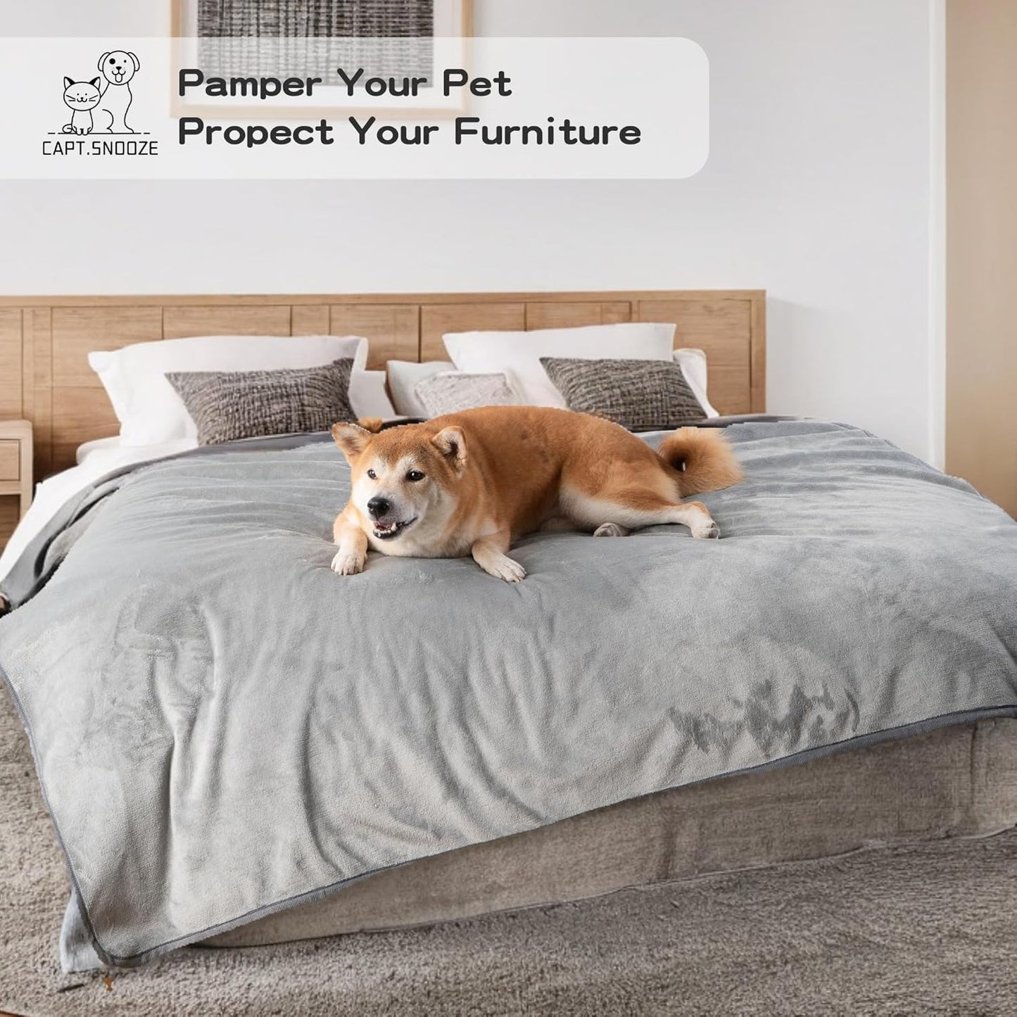 Waterproof Dog Blankets Pet Blanket 50"x60", Soft Fluffy Sofa Car Bed Protector, Reversible Sherpa Fleece Dog Blanket for Large Dogs (Dark Grey-Paws)