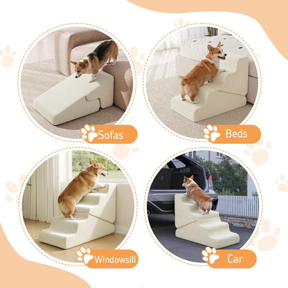 Dog Ramp for Bed, 23" H Dog Stairs for High Bed, 2 in 1 Pet Steps for Small Dogs, 5-Step Foldable Transformable Large Cats Ramp to Get on Couch, Non-Slip Balanced, Grey