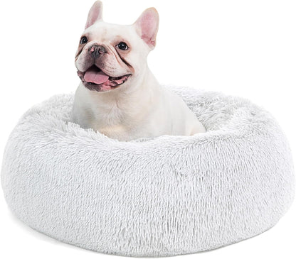 Bedsure Calming Dog Bed Medium Size Dog - Donut Washable Medium Pet Bed, 30 inches Anti-Slip Round Fluffy Plush Faux Fur Cat Bed, Fits up to 45 lbs Pets, Camel