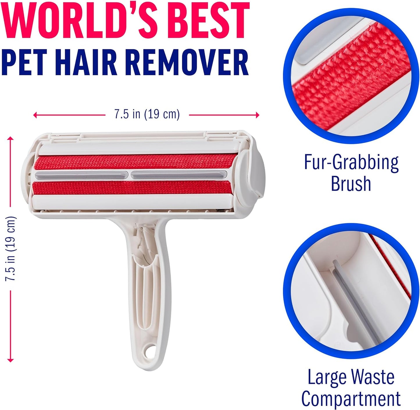 ChomChom Roller Pet Hair Remover – Original Size Reusable Lint Roller for Cat & Dog Hair on Furniture, Couch, Carpet, Car, Rugs & Bedding – Portable, Eco-Friendly (Black)