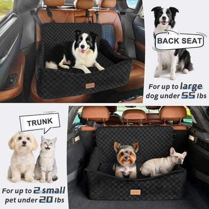 JOEJOY Elevated Dog Car Seat for Small/Medium Dogs up to 35 lbs, Memory Foam Booster Seat with Detachable Washable Cover, Travel-Safe Car Bed with Safety Belts & Storage Pockets, Grey