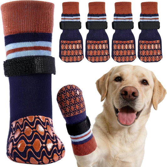 Kuoser Non Slip Dog Socks for Hardwood Floors, Dog Grippy Socks with Double-Sided Traction, Anti Slip Dogs Booties Paw Protectors to Prevent Licking Paws for Small Medium Large Senior Dogs, 4 Pack-M