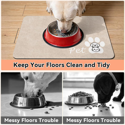Dog Food Mat - Absorbent Cat Dog Bowl Mat for Food and Water, Quick Dry Pet Food Mats for Floors with Waterproof Rubber Backing, Puppy Cat Feeding Mats for Messy Drinkers,12"x20", Dark Grey