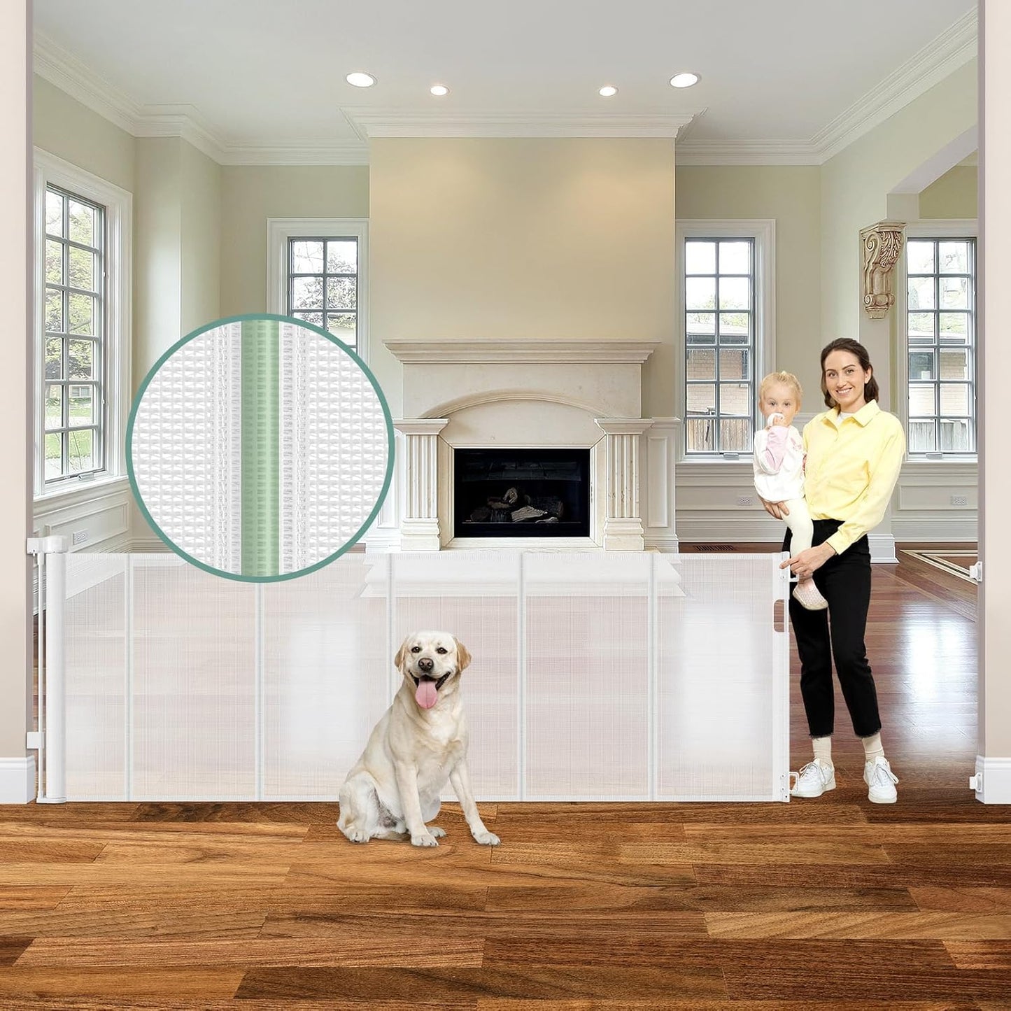 Reinforced 80 Inch Retractable Baby Gate Extra Wide Baby Gate for Wide Openings, Indoor/Outdoor Retractable Dog Gate for Doorway, Mesh Dog Gate Indoor Prevent Babies/Pets from Crawling Under, Black