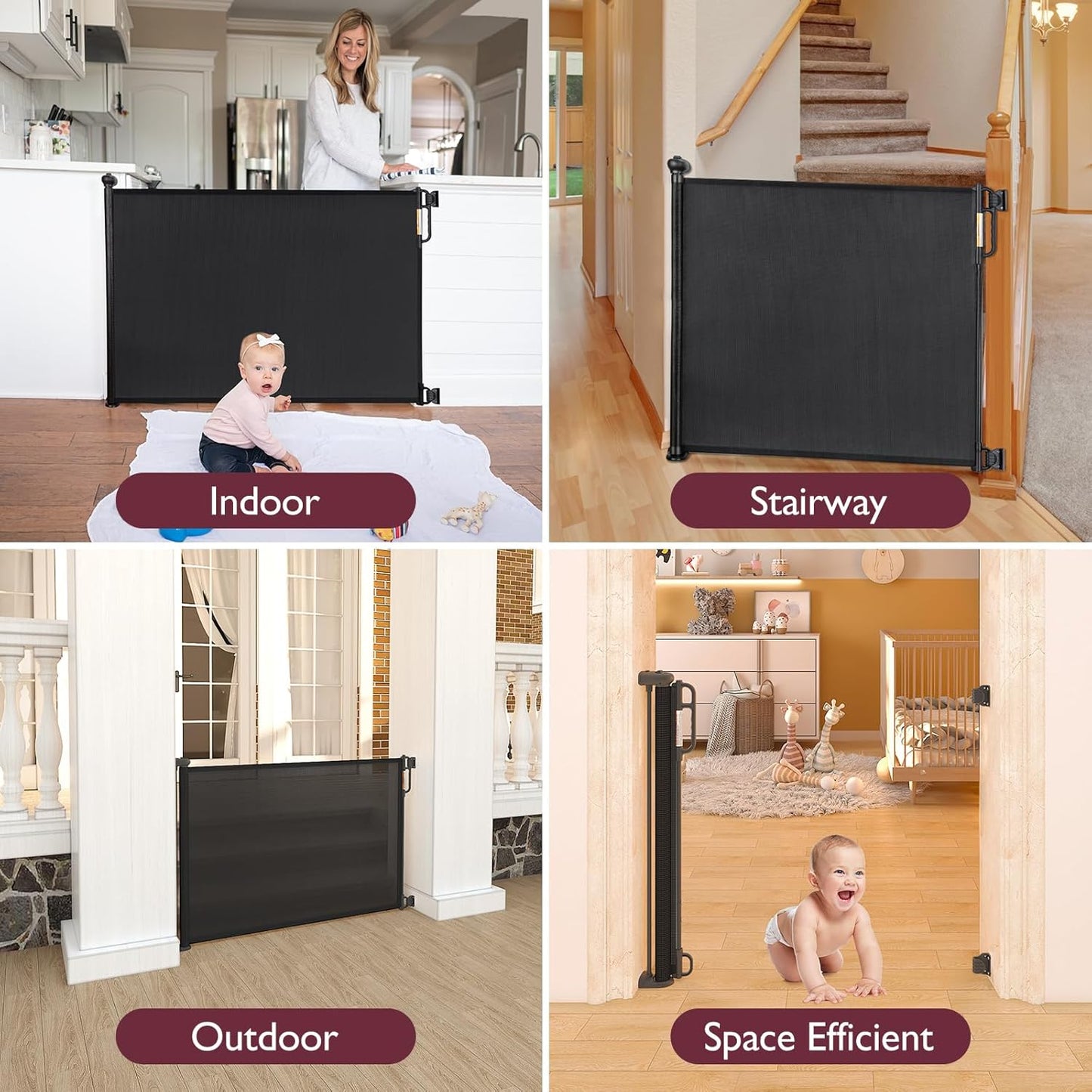 Retractable Baby Gate, Momcozy Extra Wide Mesh Baby Gates for Stairs, 41" Tall, Extends to 71" Wide, Black, Pet Dog Gate for Doorways, Stairs, Hallways, Indoor/Outdoor