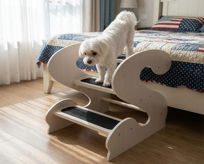 Wooden Dog Stairs Steps for Bed,3Steps,Small or Senior Dogs for Pet LUNDERLAND Design,16¾"Wx23¼Dx19⅜H RedWalnutWood GrainPattern