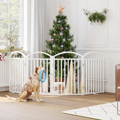 Folding No-Assembly Freestanding Dog Gate with Door,32" Heights Foldable Pet Fence,144" Extra Wide Accordion Puppy Folding Playpen for Doorways,House,Stairs (6 Panels,White)