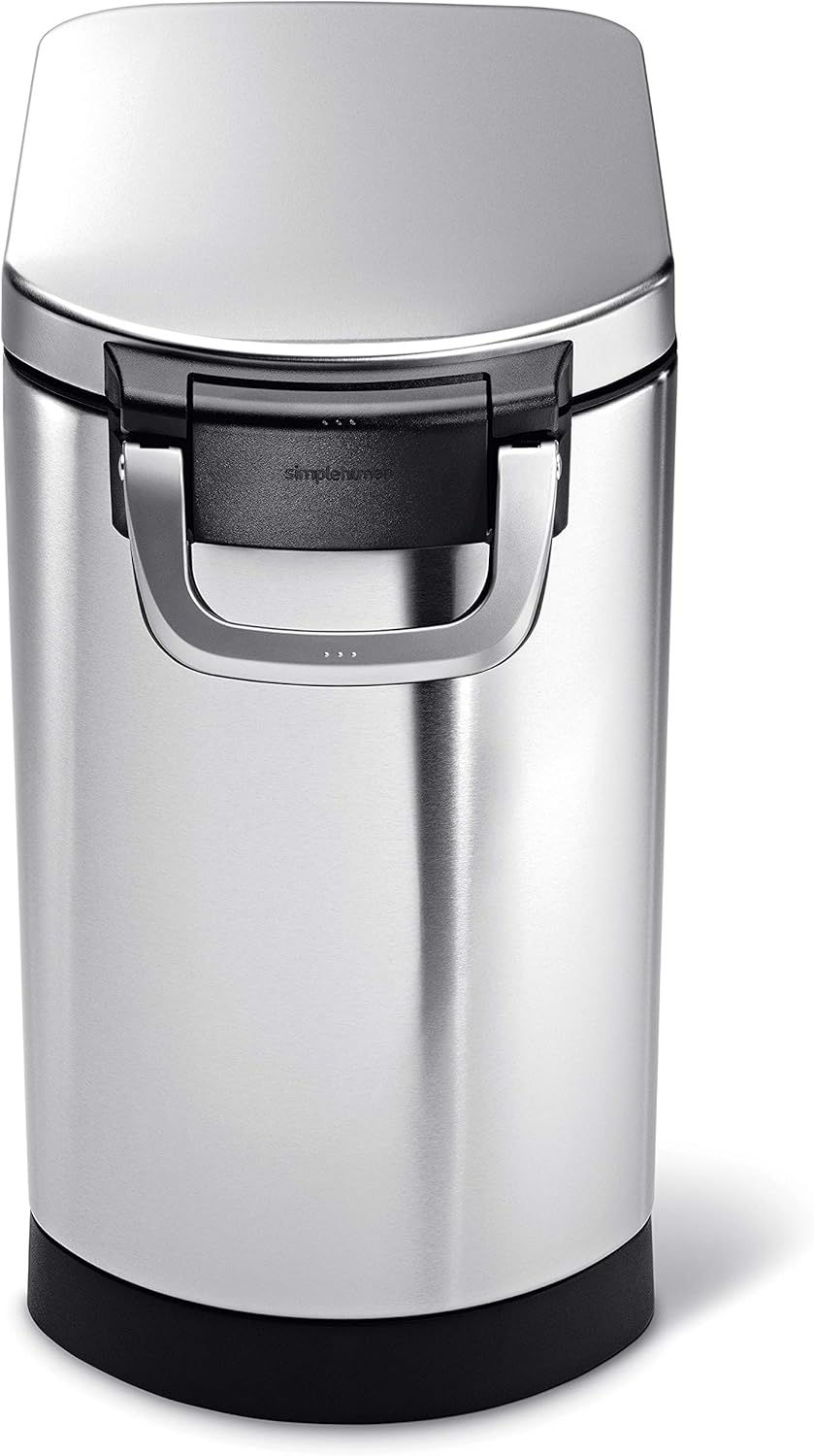 simplehuman Large Pet Food Storage Container, Holds 30-35 lb / 14-16 kg of Dry Dog Food, Cat Food, or Bird Seed, Airtight Lock-Tight Lid with Magnetic Scoop, BPA-Free, Brushed Stainless Steel