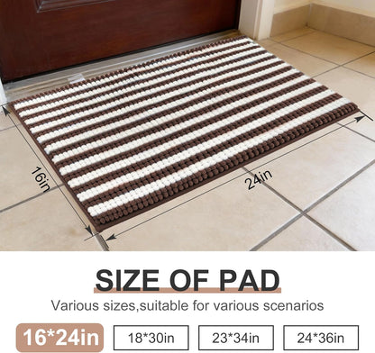 pobopobo Dog Door Mat for Muddy Paws - Absorbent & Washable Chenille Rug, Non-Slip Dirt Trapper for Indoor Outdoor Entryway, Quick Dry Pet Mat for Muddy Dogs (Striped Gray-Blue&White, 24" x 16")