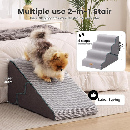 Gardner Pet 4-Step Dog Stairs for Small Dogs 18.5" H, Curved 4-Step Pet Stairs, Dog Steps for High Bed (18-20 in), Couch with Durable Non-Slip Waterproof Fabric Cover and CertiPUR-US Certified Foam