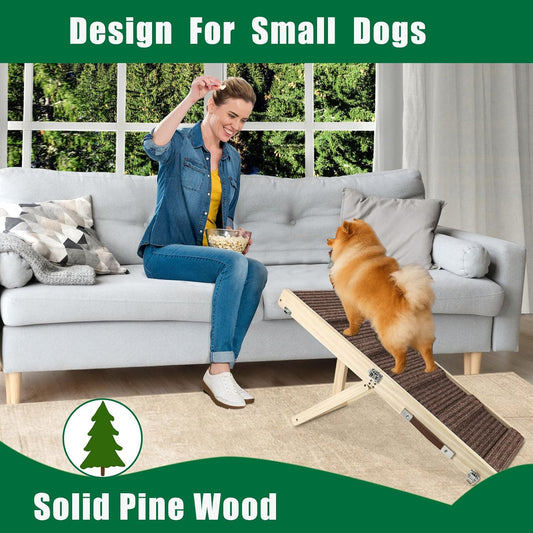 Okydoky Small Dog Ramp, Adjustable Portable Folding Wooden Pet Ramp, 32" Long with Non-Slip Traction Mat, Adjustable from 9" to 17.5", Dog Climbing Ladder for Sofa,Couch,Car(Brown) NO.LGPT2