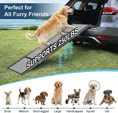Dog Ramp for Cars 71"Long x 20"Wide SUV & Trucks, Non-Slip Surface Aluminum Pet Ramps for Small & Large Dogs–Heavy Duty Foldable Lightweight Portable Ramp for Senior Dogs High Bed Couch Outdoor 250lbs