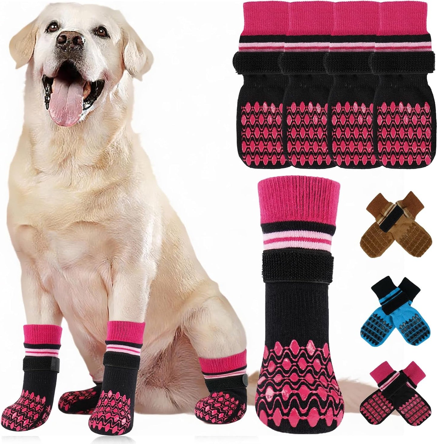 Kuoser Non Slip Dog Socks for Hardwood Floors, 4Pack Anti-Slip Dog Grippy Socks to Prevent Licking Paws, Dogs Booties Paw Protectors with Double-Sided Traction for Small Medium Large Senior Dogs, XS