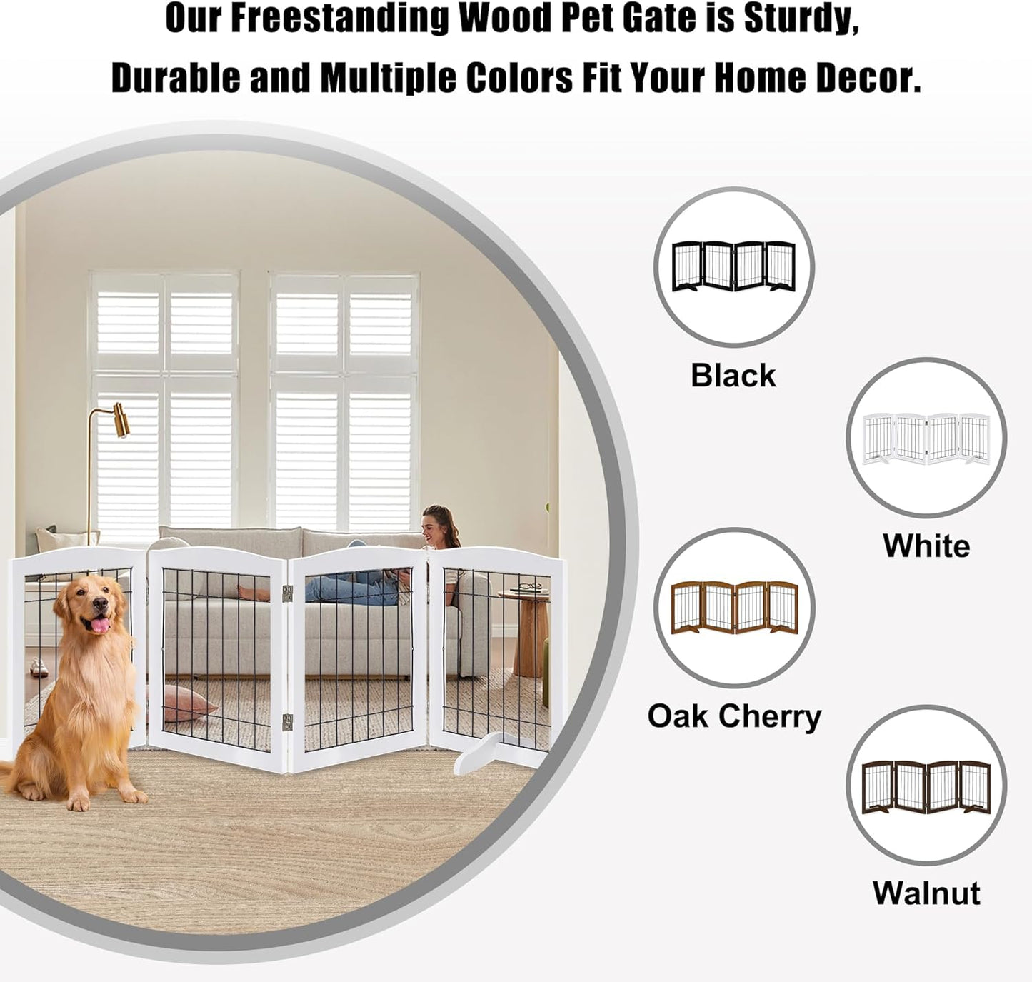 LZRS 2-Panel Freestanding Foldable Wood Dog Gate – Solid Wood & Steel Wire, Chew-Resistant Pet Barrier for Indoor Use, Ideal for Small to Medium Dogs, White