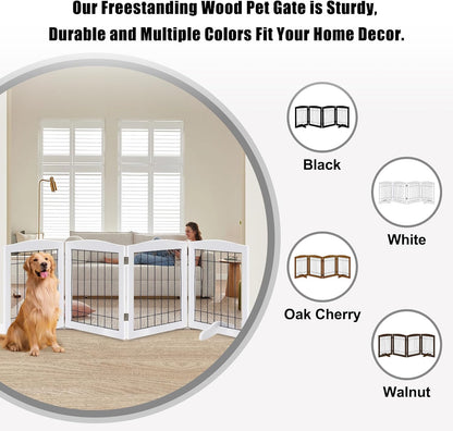 LZRS 2-Panel Freestanding Foldable Wood Dog Gate – Solid Wood & Steel Wire, Chew-Resistant Pet Barrier for Indoor Use, Ideal for Small to Medium Dogs, White
