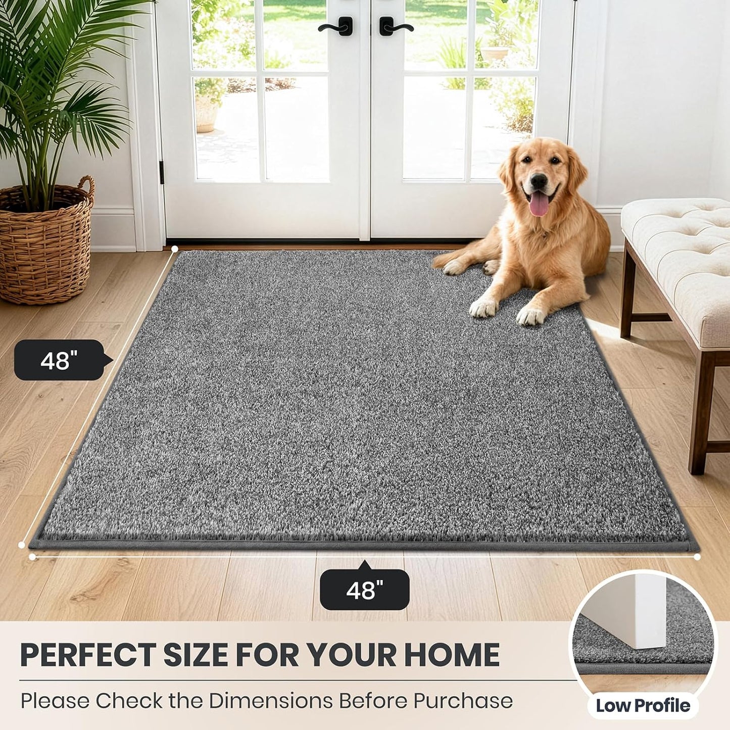 PURRUGS Dirt Trapping Door Mat 20" x 31.5", Non-Slip Machine Washable Entryway Rug, Dog Doormat, Indoor Front Door Mat, Super Absorbent Entry Rug for Muddy Shoes & Paws, Bluish Grey-Black