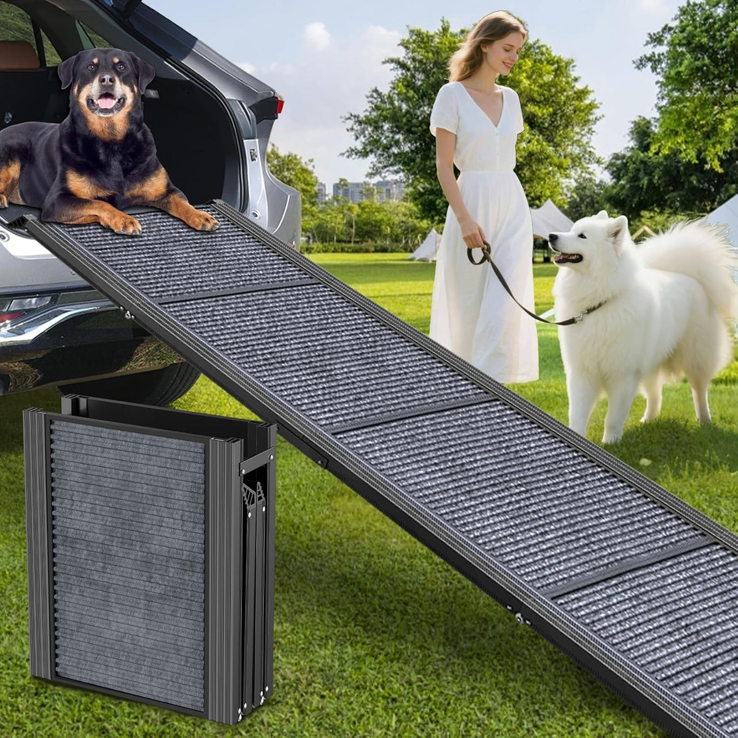 Dog Ramp for Car 63" Long & 17.3" Wide Portable Dog Ramps for Large Dogs with Non-Slip Rug Surface Dog Car Ramp for SUV Car & Truck, Folding Dog Ramp Up to 250LBS