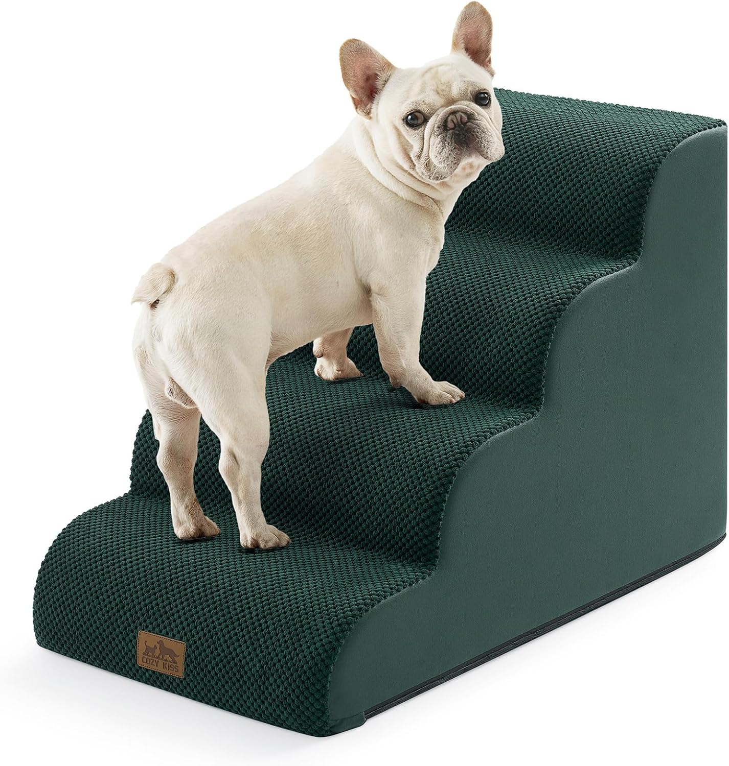 COZY KISS Dog Stairs for Small Dogs 15.7" H, Curved Dog Step for Puppy, Older Cat, Medium Pet Ramp for Sofa, Couch or Chair, Ladder with High Density Foam, 3 Step, 15.7x22.4x15.7 inch, Beige