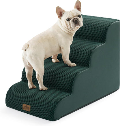 COZY KISS Dog Stairs for Small Dogs 15.7" H, Curved Dog Step for Puppy, Older Cat, Medium Pet Ramp for Sofa, Couch or Chair, Ladder with High Density Foam, 3 Step, 15.7x22.4x15.7 inch, Beige