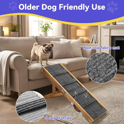 2026 Upgraded Dog Ramp for Couch, Foldable Small Dog Ramp for Sofa, 4 Adjustable Height from 13'' to 21", Portable Stable Pet Steps with Non-Slip Pad, Pet Ramps Use for Sofa Couch Stairs