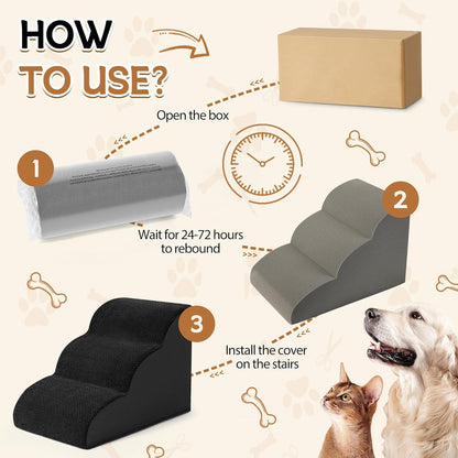 Romrol Dog Stairs Ramp for High Beds Couches, High Density Foam Pet Steps with Durable Non-Slip Waterproof Fabric Cover, Dog Stairs for Small Dogs or Cats or Pets, 5-Step, 22 Inch, Grey