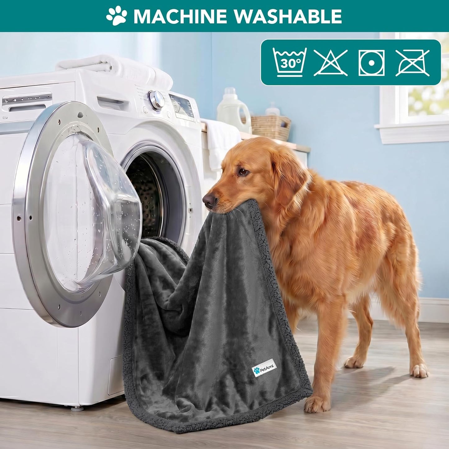 PetAmi Dog Blanket for Medium Large Dogs, Pet Bed Blanket Cat Puppy Kitten, Fleece Furniture Couch Cover Protector Sofa Car, Soft Sherpa Dog Throw Plush Reversible Washable, 40x60 Plaid Dark Gray