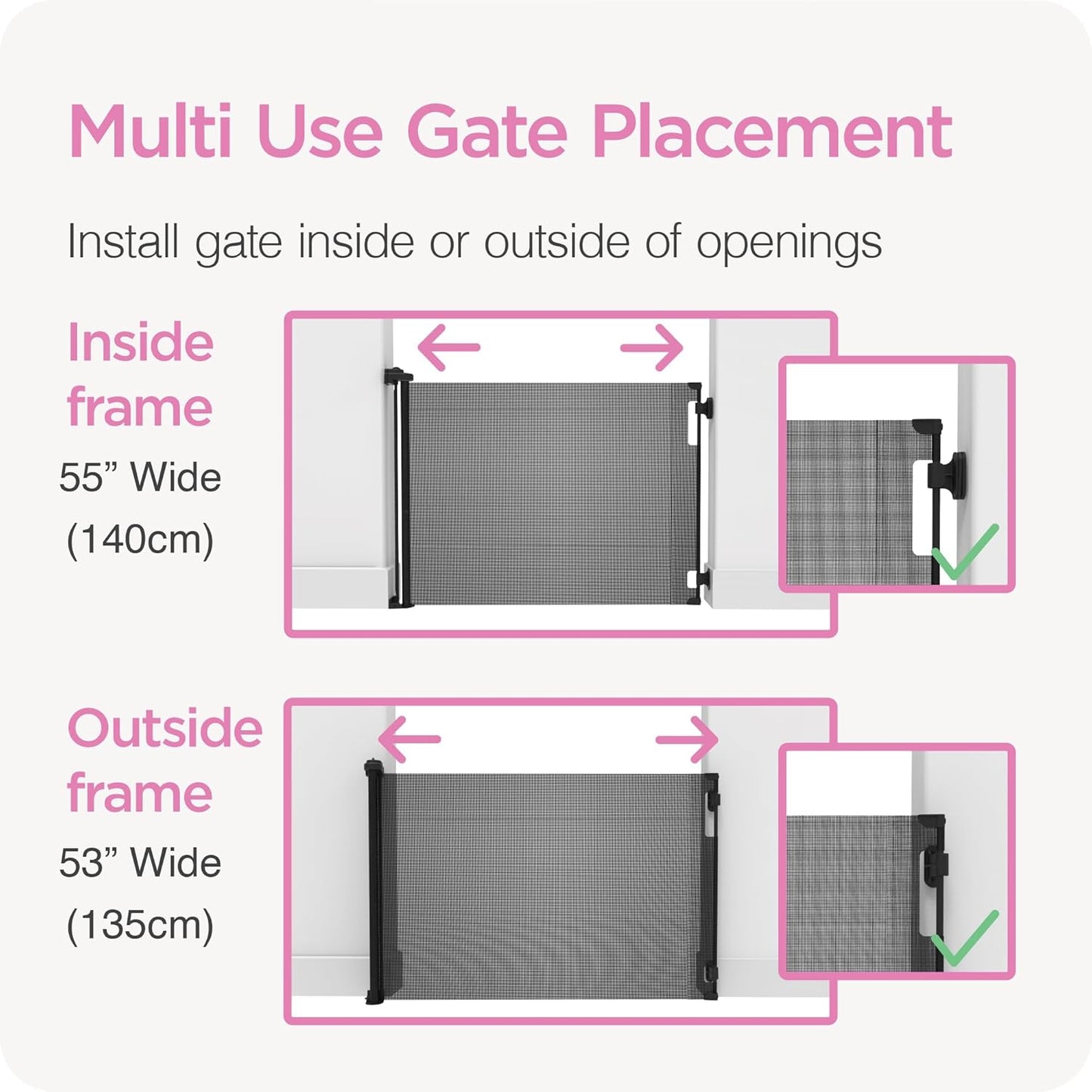 Retractable Baby Gate Perma Child Safety 33" Tall x 55” Wide, Mesh, for Stairs, Doorways, Dogs, Pets, Indoor, Outdoor, One-Handed Operation, Locking, Easy Install, Hardware Mount, Black