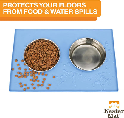 Neater Pet Brands Neater Mat Cat & Dog Food Mat, Waterproof & BPA-Free Silicone Placemat with Raised Edge for Under Food and Water Bowls, 19" x 12", Gunmetal Grey
