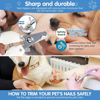 Aglads 8PCS Cat Rabbit Bunny Dog Grooming Kit,Self-Cleaning Brush,Nail Clipper,Grooming Glove,Massage Brush,Flea Comb,Towel&Travel Bag,Complete Grooming Tools for Long&Short Haired Pets(8, blue)