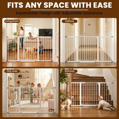 Mumeasy Baby Gate Extra Wide, 29.7-51'' Pressure Mounted Dog Gate with Walk Thru Door, Auto Close Pet Gate for House, Stairs, Doorways,Black