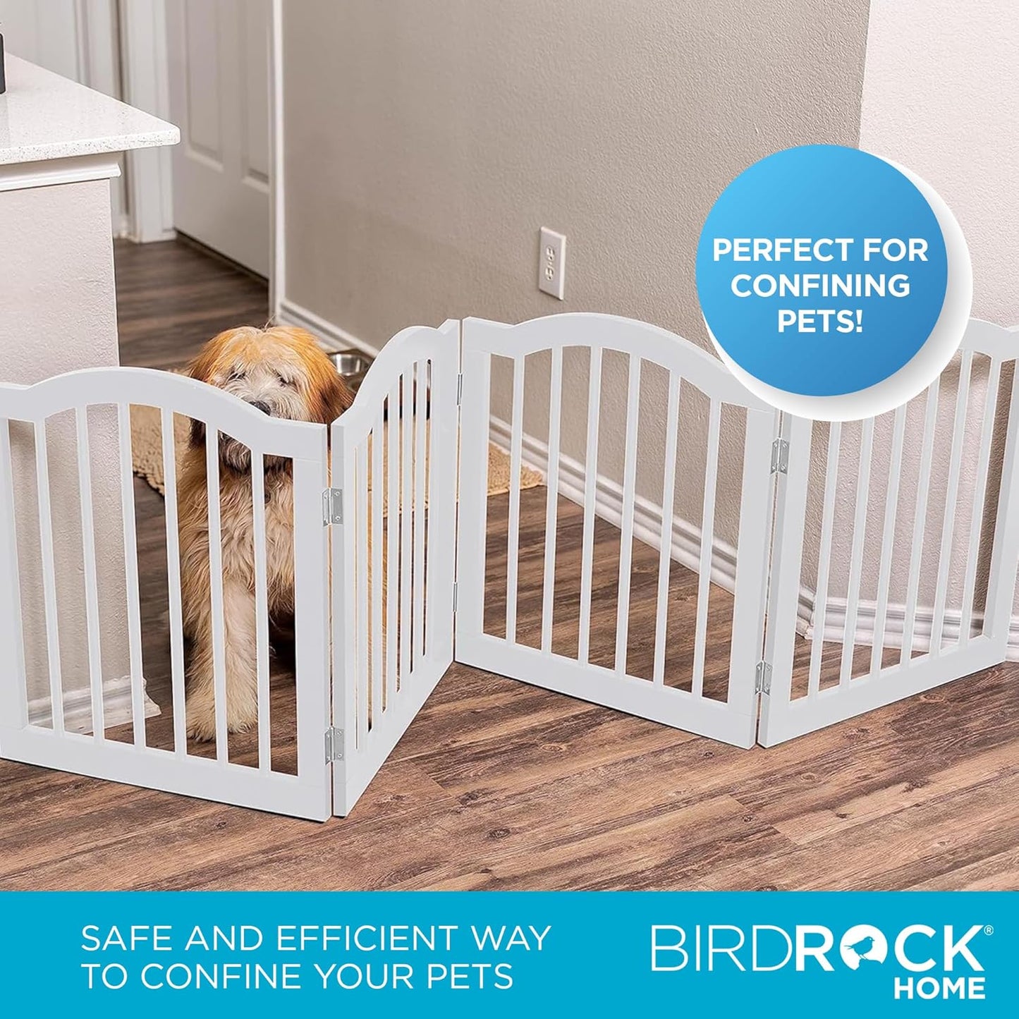 INTERNET'S BEST Arched Top Dog Gate | 4 Panel, 24" H Wooden Pet Barrier for Dogs or Cats | Freestanding Folding Room Divider for Doorways, Hallways, Stairs, and Porch | Portable, Extra Wide | Espresso