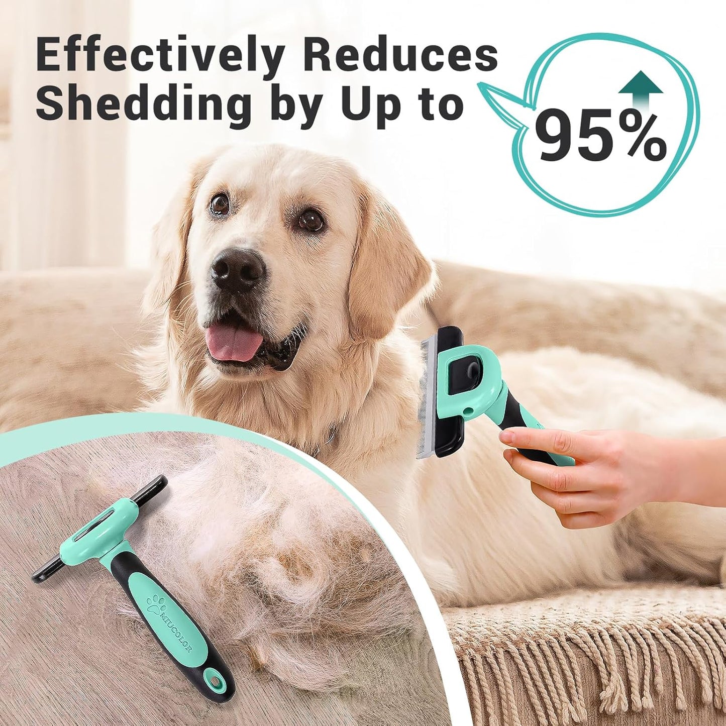 MIU COLOR Pet Grooming Brush, Deshedding Tool for Dogs & Cats, Effectively Reduces Shedding by up to 95% for Short Medium and Long Pet Hair