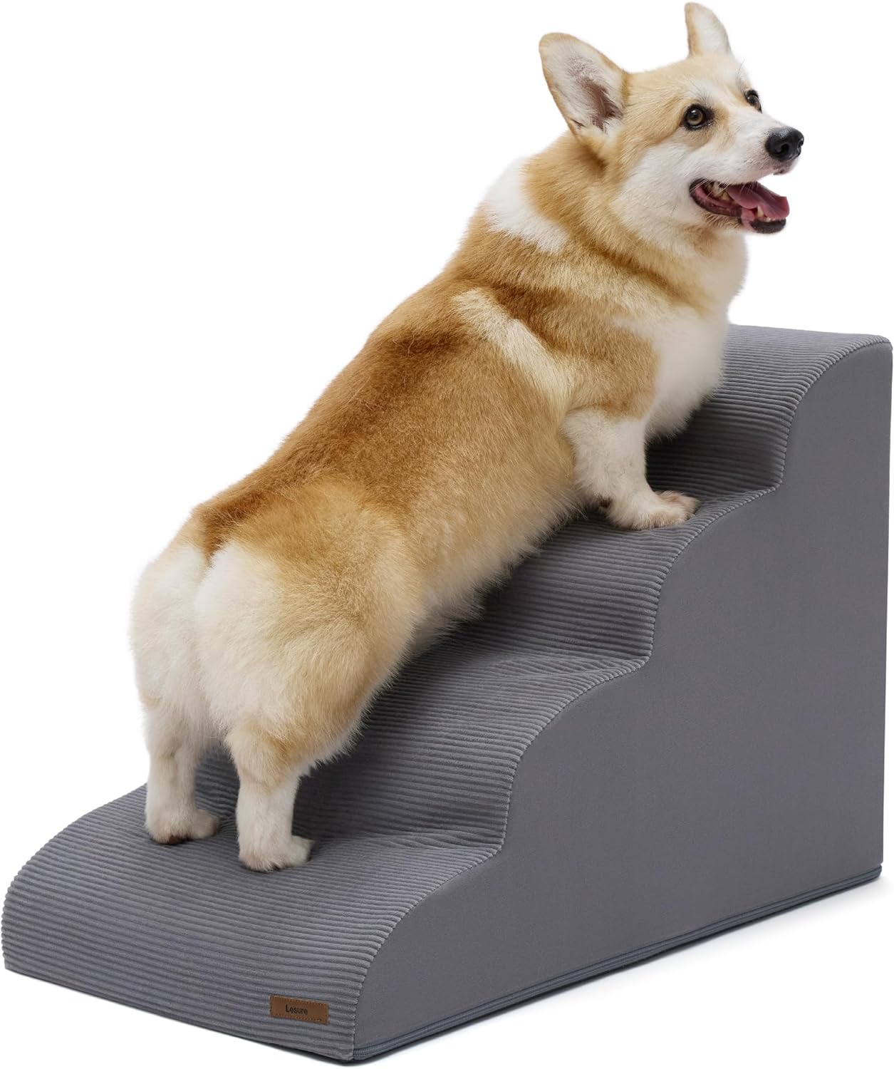 LE SURE Dog Stairs for Small Dogs Pet Steps Ramp for High Bed and Couch with CertiPUR-US Certified Foam with Non-Slip Bottom, Beige, 4 Steps