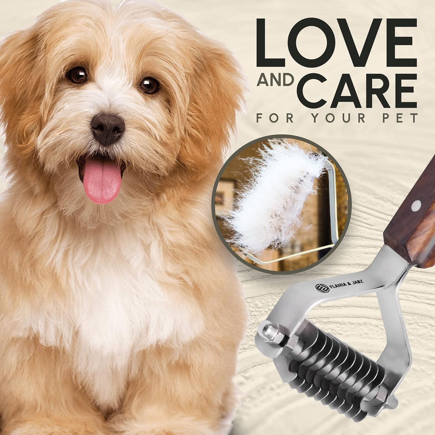 Flamia & Jabz Undercoat Rake for Dogs & Cats, Dematting Grooming Stripper Tool (14 Blades)
