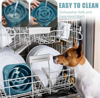 2 Pack Slow Feeder Dog Bowls for Healthy Eating, Non-Slip and Anti-Choking Design, Reduces Bloating & Overeating for Medium Dogs and Cats, Easy to Clean