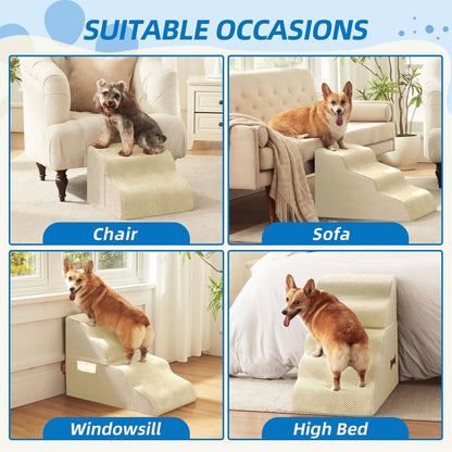 Dog Stairs for Small Dogs and Cats, 2 Steps Pet Stairs to Get on Couch Sofa and Chair, Indoor Non-Slip Balanced Portable Pet Step, High-Density Foam Ramp with Removable Washable Cover, Grey（11.8" H）