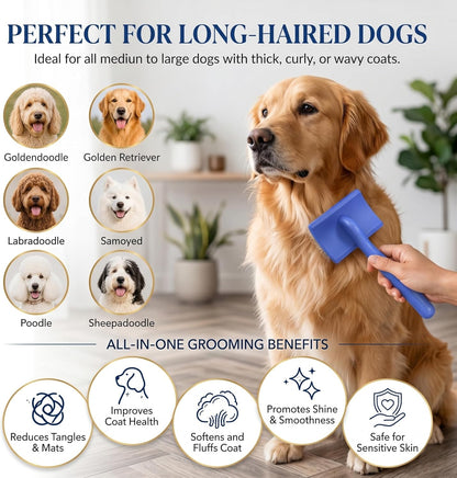 Slicker Brush for Dogs, Large Dog Grooming Brush for Doodles Goldendoodles Poodles Labradoodle Bernedoodles, Long Combs to Wavy & Curly Hair - Wooden Handle 3 Pcs - Nature