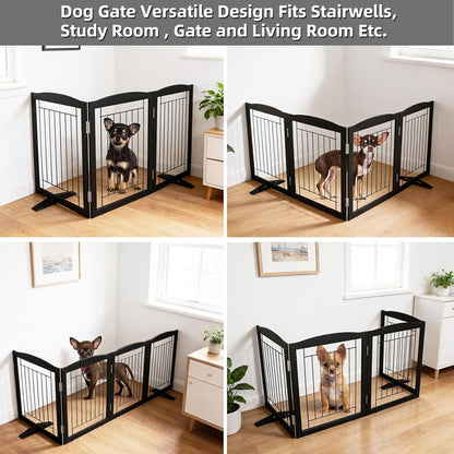 ZJSF Freestanding Dog Fence Indoor, Foldable Dog Gate for Doorways, Stairs or Hallways, Sturdy Wood Extra Wide Pet Gate with Support Feet for The House, White, 24 "Height-3 Panels