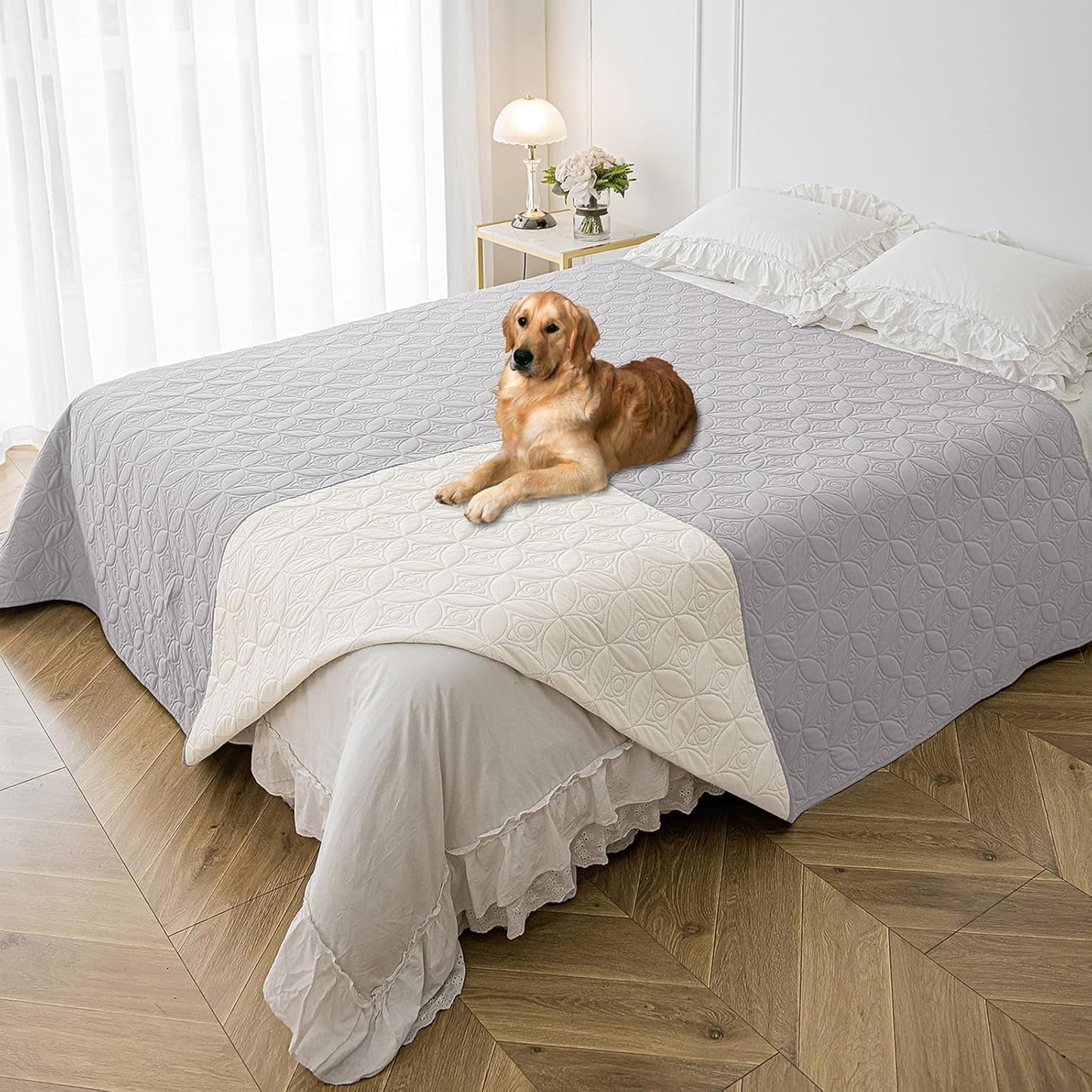 Waterproof Dog Blanket, 30x30 inches Small Pet Couch Covers for Sofa, Chair Bed Furniture Protector from Dogs Washable and Reversible-Lightgrey+Darkgrey