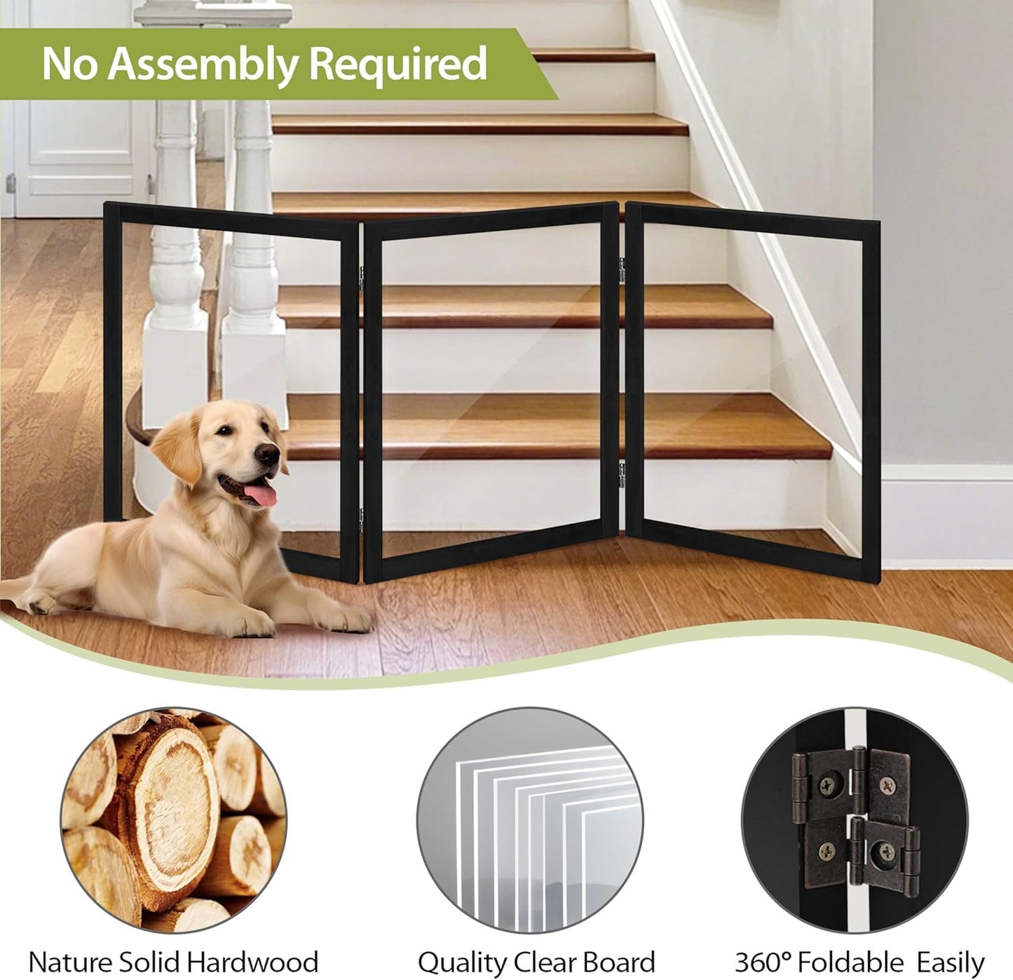 LZRS Clear Dog Gate for Indoor Use - Transparent Pet Fence with Solid Hardwood and Plastic Board, Stylish & Durable freestanding Pet Gate for Doorways, Stairs and Hallways-2 Panel Cherry