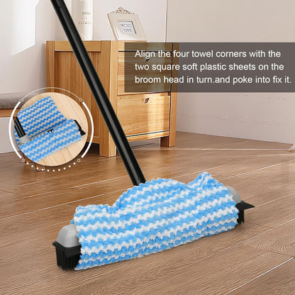 Rubber Broom Carpet Rake for Pet Hair Removal, Fur Remover Broom with 59" Telescoping Long Handle, Pet Hair Broom with Squeegee for Carpet, Hardwood Floor, Tile