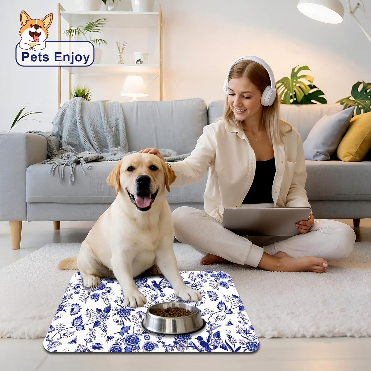 Dog Food Mats for Floors Waterproof Mat for Cat Food and Water Bowls - Absorbent Quick Dry Non Slip Mat for Pet Feeding