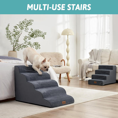 COZY KISS Extra Wide Dog Stairs with Tunnel, Foam Detachable Large Dog Step for Small Pet, Puppy or Cats, Medium Pet Ramp for High Bed, Couch, Sofa or Car, 19.7x33x22.4 inch, 5 Step, Beige